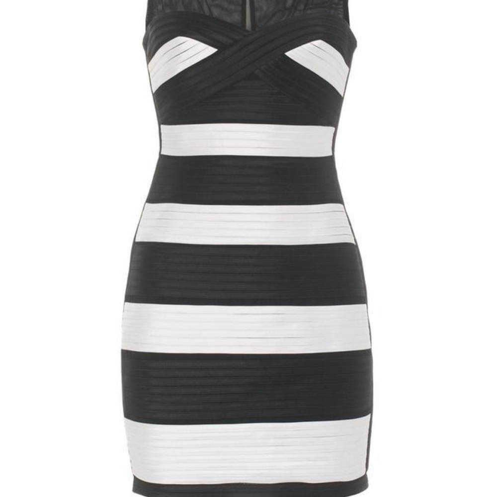 Bcbg Max Azria cocktail size 2p dress black white striped mini - Picture 1 of 8